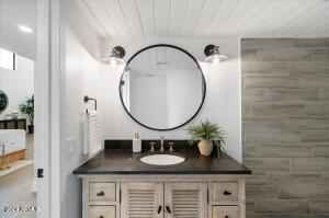 Just off Bedroom 5, Vanity with Operable Drawers, Encaustic Tile and Tiled Shower