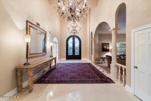 Front entry with custom chandeliers